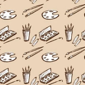 Seamless pattern art tools  .Hand drawing Stock Illustration