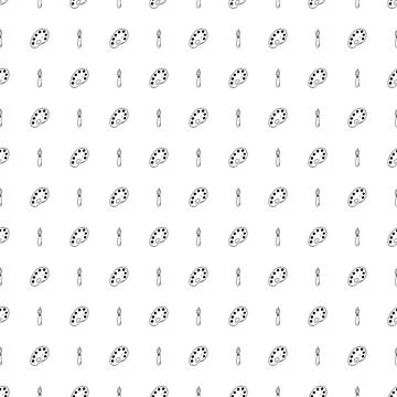 Seamless pattern with art tools in hand drawn doodle style. Sketch vector bla Stock Illustration