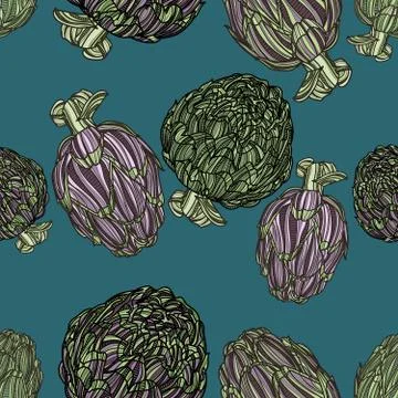 Seamless pattern with artichoke on blue background. Stock Illustration