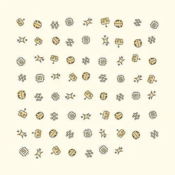 Seamless Pattern of Artificial Intelligence and Technology Icons on Cream B.. イラスト素材