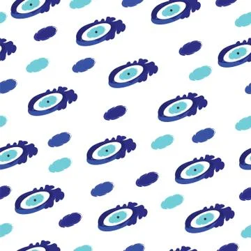 Seamless pattern with artistic blue evil eye Stock Illustration