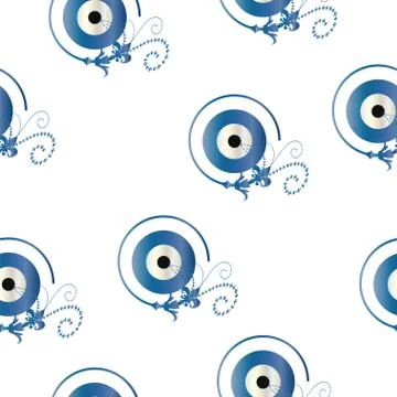 Seamless pattern with artistic blue evil eye vector Illustrazione stock