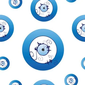 Seamless pattern with artistic blue evil eye vector Stock Illustration