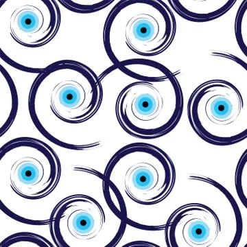 Seamless pattern with artistic blue evil eye vector Stock Illustration