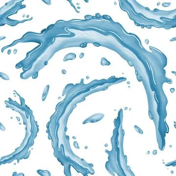 Seamless pattern of artistic blue water splashes and droplets, ideal for de.. Stock Illustration