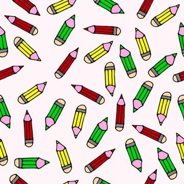 Seamless pattern. Artistic tools. Set of color pencils Stock Illustration