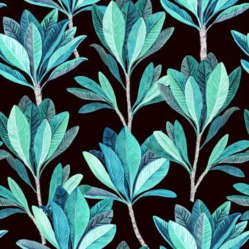 Seamless pattern with artistic turquoise modern tropical leaves and plants Stock-Illustration
