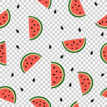 Seamless pattern with artistic watermelon slices on transparent background Stock Illustration