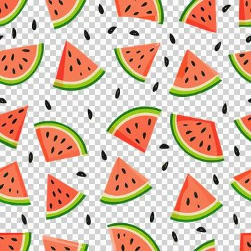 Seamless pattern with artistic watermelon slices on transparent background Stock Illustration