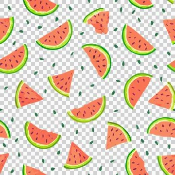 Seamless pattern with artistic watermelon slices on transparent background Stock Illustration