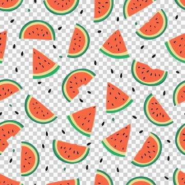 Seamless pattern with artistic watermelon slices on transparent background Stock Illustration