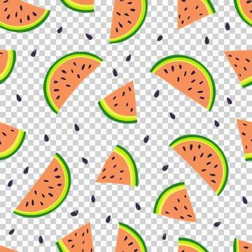 Seamless pattern with artistic watermelon slices on transparent background Stock Illustration