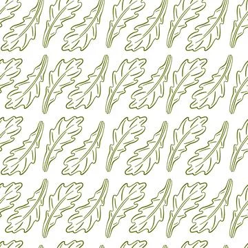 Seamless pattern of arugula lettuce leaves in line art style. Hand drawn Illustrazione stock