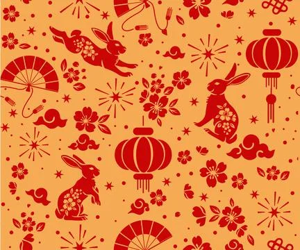 Seamless pattern with Asian elements on color background for happy Chinese ne Illustrazione stock