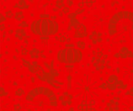Seamless pattern with Asian elements on color background for happy Chinese ne Stock Illustration