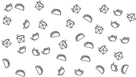 Seamless pattern of Asian food line icons with takeout boxes, teapots and d.. Stock Illustration