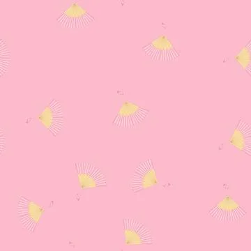 Seamless pattern asian hand fan folding cartoon vector Stock Illustration