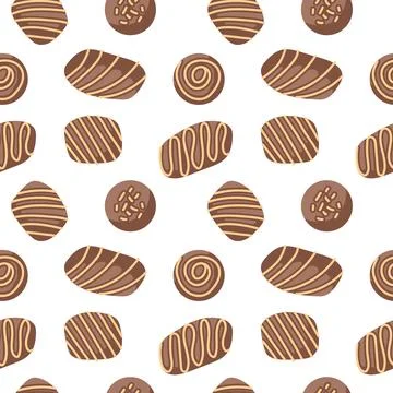 Seamless pattern with assorted chocolate candy and praline decorated with Stock Illustration