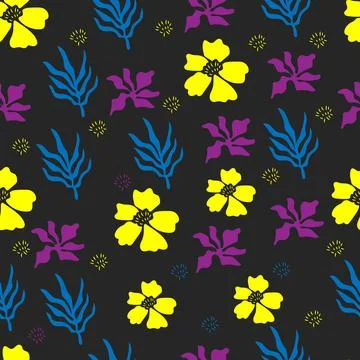 Seamless pattern of assorted flowers on a gray background Stock Illustration