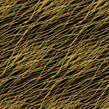 Seamless pattern with astract golden lines with red dots. Waves vector backdrop Illustrazione stock