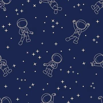 Seamless pattern with astronauts floating in space. Vector illustration Illustrazione stock