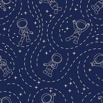 Seamless pattern with astronauts floating in space. Vector illustration Stock Illustration