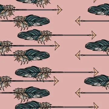 Seamless pattern with athnic arrow with beautiful feathers Illustrazione stock