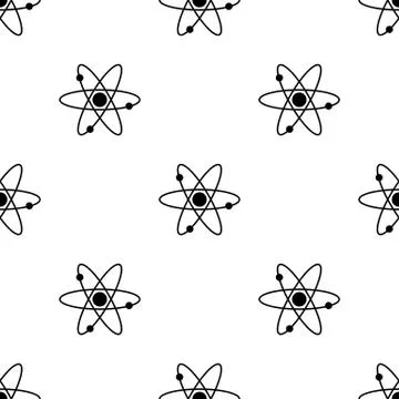 Seamless pattern with atom icon. Vector illustration for design, web. Illustrazione stock