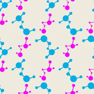 Seamless pattern Atomic structure molecular model science print. Stock Illustration
