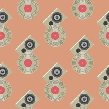 Seamless pattern with audio speaker and vinyl disk. Vector illustration Stock Illustration