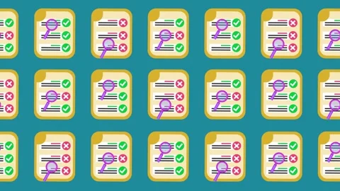 Seamless pattern with an audit checklist document and magnifying glass icons Stock Footage 330448522