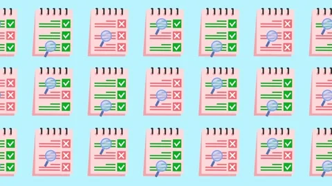 Seamless pattern of audit checklists with magnifying glass background animation Stock Footage 332522168