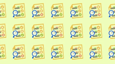 Seamless pattern of audit document with magnifying glass icons in a background Stock Footage 334117680