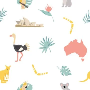 Seamless pattern australian landmarks and animals Stockillustratie
