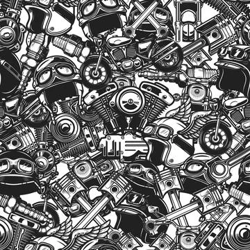 Seamless pattern with auto repair design elements in monochrome style. Design 库存插图