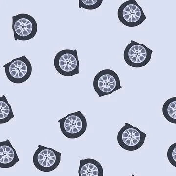 Seamless pattern automobile wheel having flat tire and puncture problem 스톡 일러스트