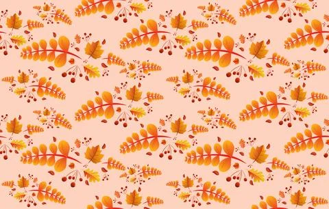 Seamless pattern Autumn background with leaves golden yellow. fall concept. Stock Illustration