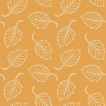 Seamless pattern with autumn birch leaf in line art style. Abstract print for Stock Illustration