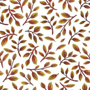 Seamless pattern with autumn branches and leaves. Illustrazione stock