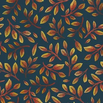Seamless pattern with autumn branches and leaves. Illustrazione stock