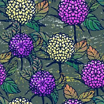 Seamless pattern with autumn chrysanthemums Stock Illustration