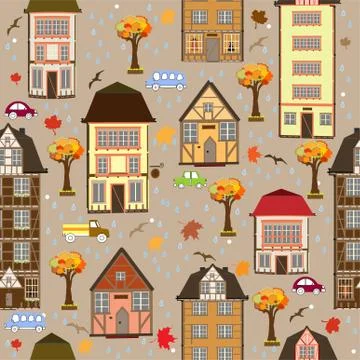 Seamless pattern with autumn city Stock Illustration