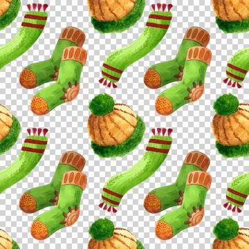 Seamless pattern of autumn clothes illustration. Watercolor sweater, sock, scarv Stock Illustration