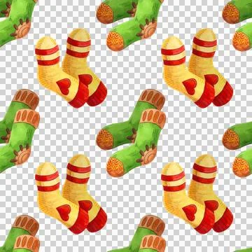 Seamless pattern of autumn clothes illustration. Watercolor sweater, sock, scarv Stock Illustration