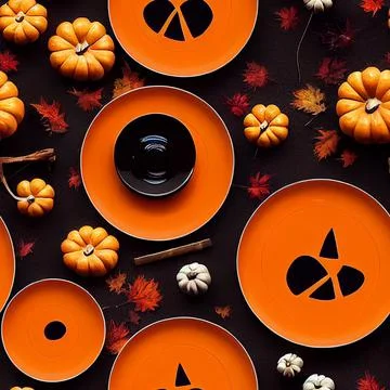 Seamless Pattern Autumn Cornucopia Center Piece Spooky Halloween Vibes Stock Illustration