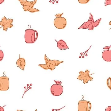Seamless pattern Autumn doodle icons. Vector illustration of autumn elements, 스톡 일러스트