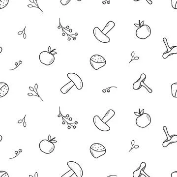 Seamless pattern of autumn elements. Vector illustration of acorns mushroom.. 스톡 일러스트