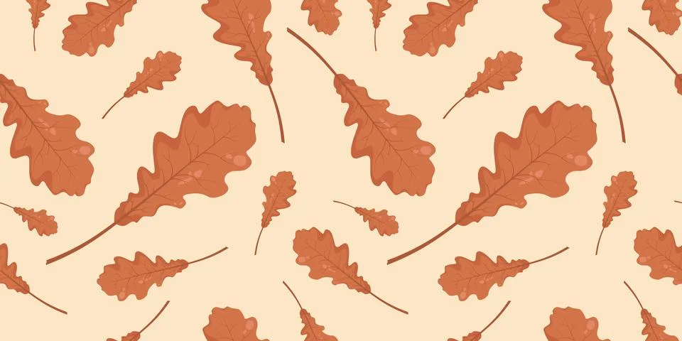Seamless pattern with autumn fall brown, orange, red oak leaves. Stock Illustration