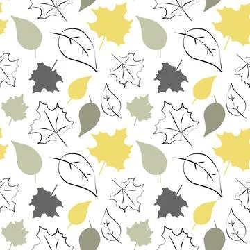 Seamless pattern with autumn fall leaves in Orange, grey, Yellow. Perfect f.. Stock Illustration