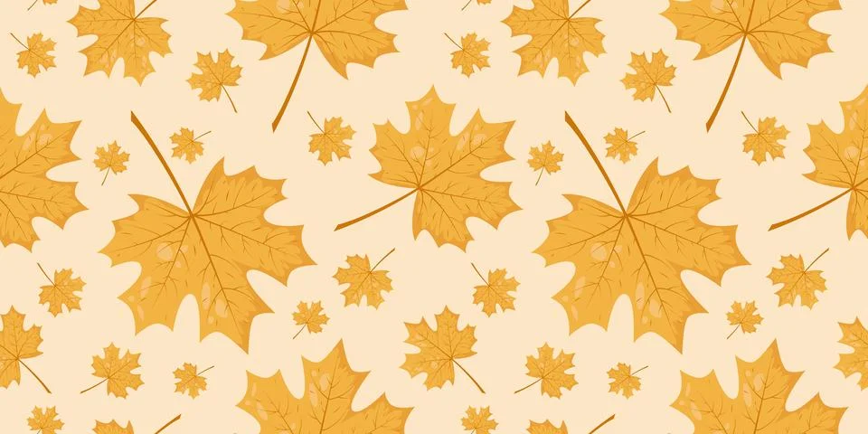 Seamless pattern with autumn fall yellow leaves of maple tree. Illustrazione stock